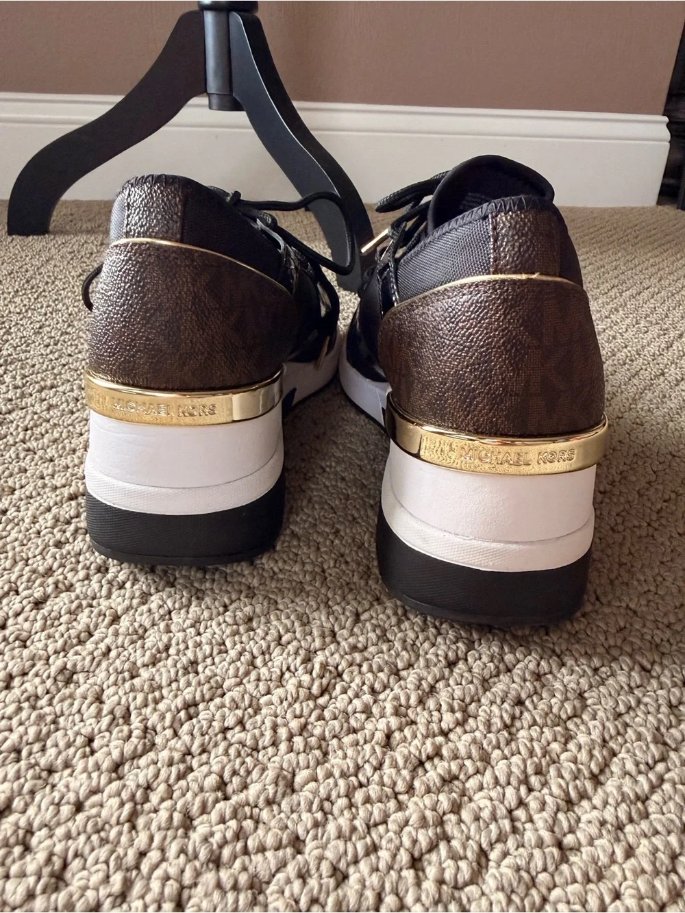 Michael Kors Black Lace up Tennis Shoes with Gold Accents